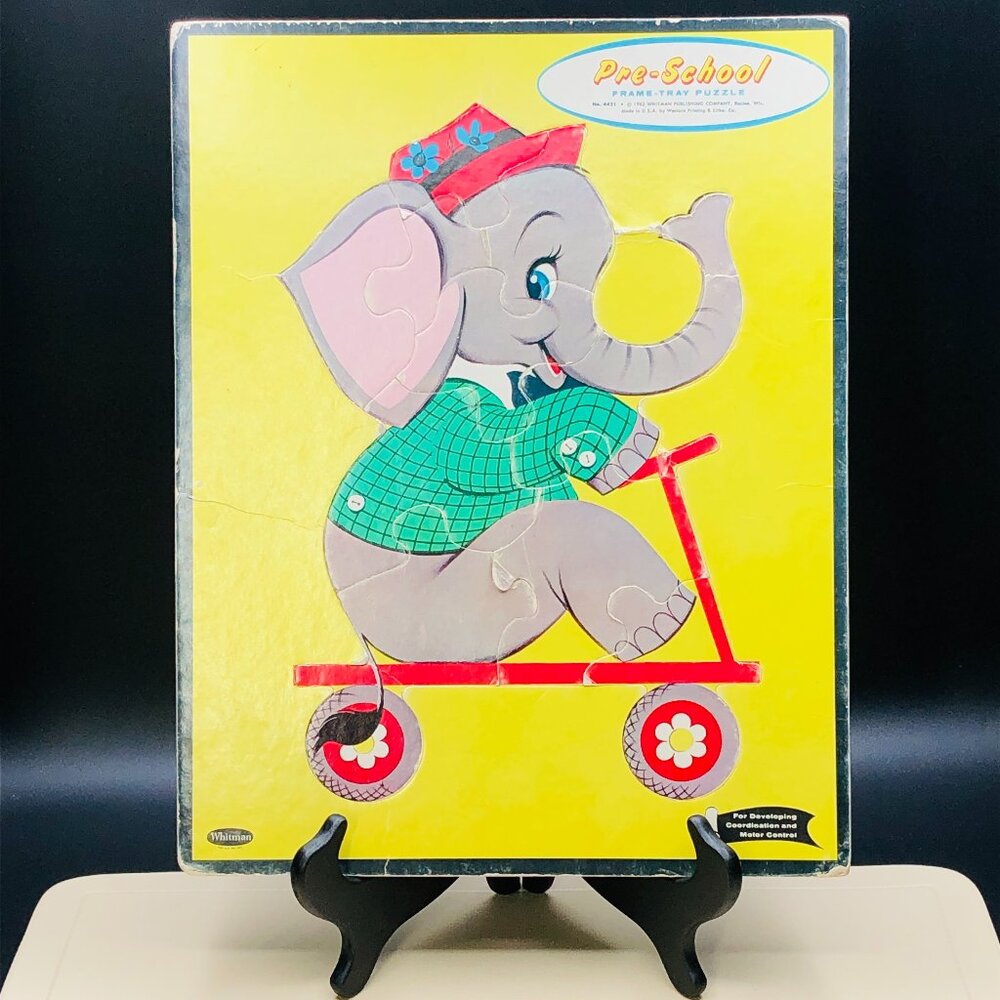 Vintage 60s Whitman Publishing Co. Anthropomorphic Elephant Frame Tray Puzzle